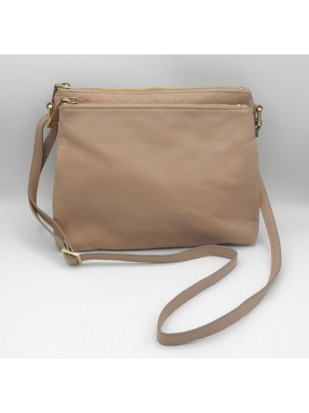 Margot Peach Blush Leather Double Top Zip Crossbody Shoulder Bag Genuine Leather